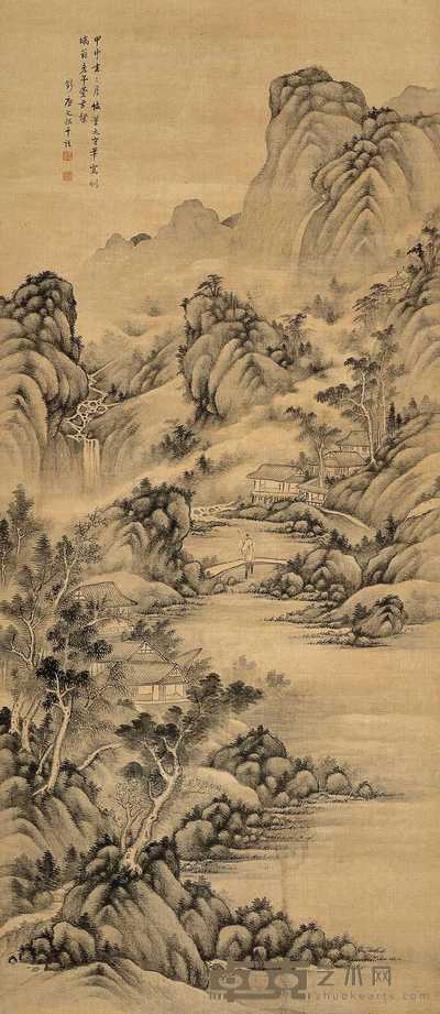 干旌 溪山访友 立轴 152.5×66cm